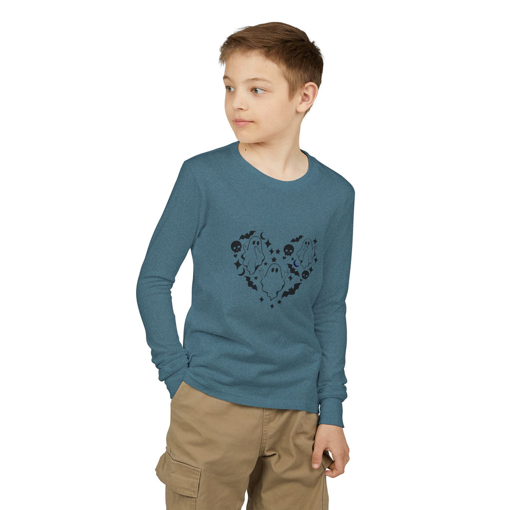 Ghosts with "I love you" in ASL  floating of hearts, skulls, bats - Kid Long Sleeve  Shirt