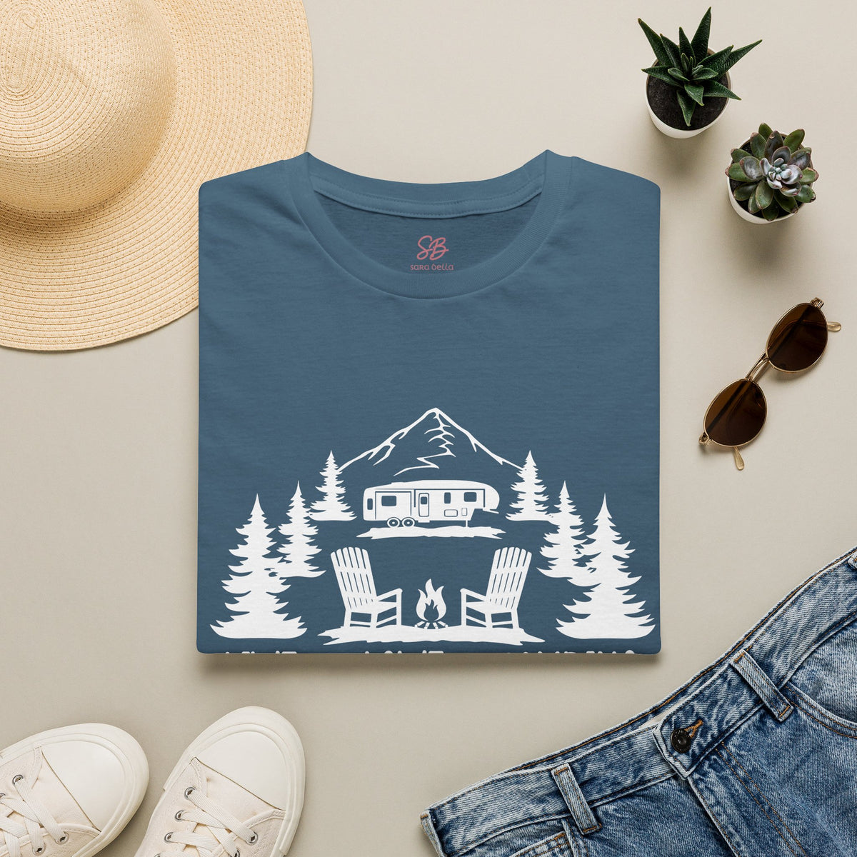 Live, Love, Camping in ASL (white ink) - T-Shirt