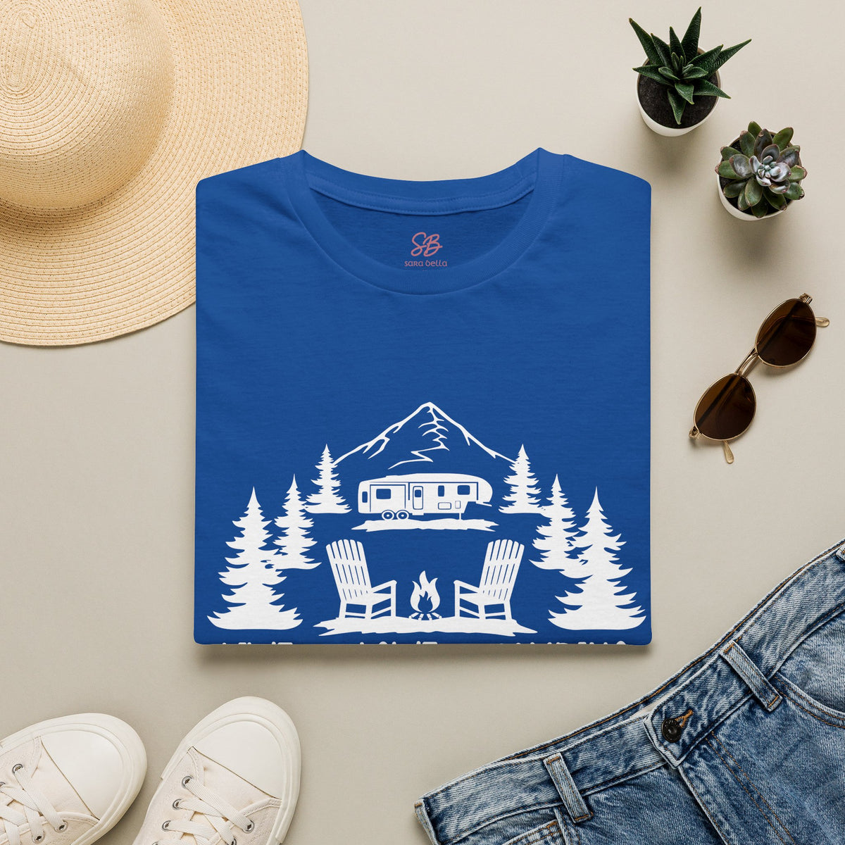 Live, Love, Camping in ASL (white ink) - T-Shirt