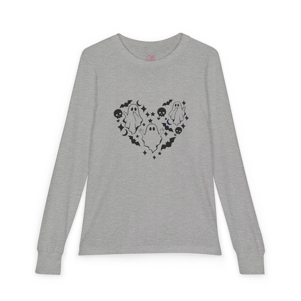 Ghosts with "I love you" in ASL  floating of hearts, skulls, bats - Kid Long Sleeve  Shirt