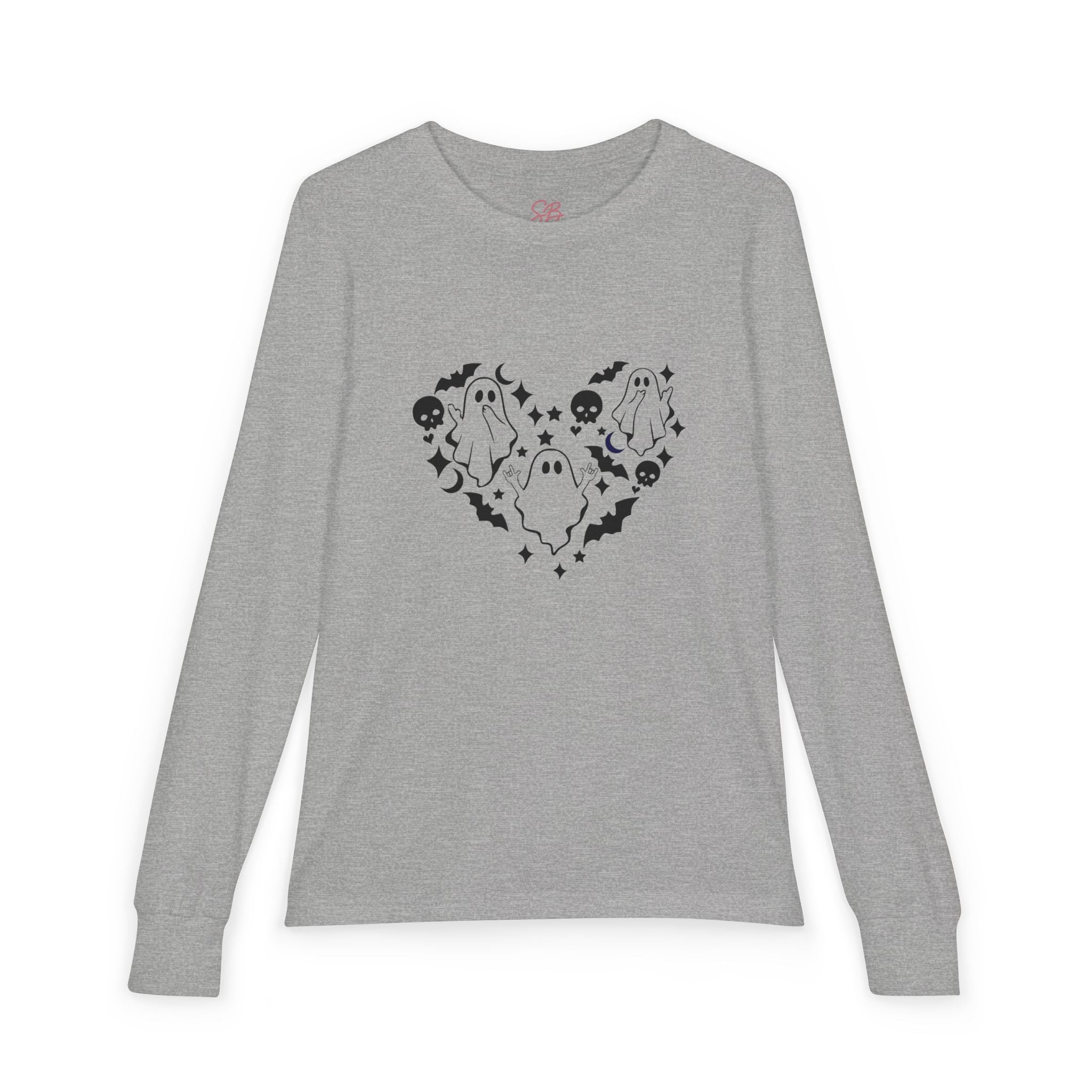 Ghosts with "I love you" in ASL  floating of hearts, skulls, bats - Kid Long Sleeve  Shirt
