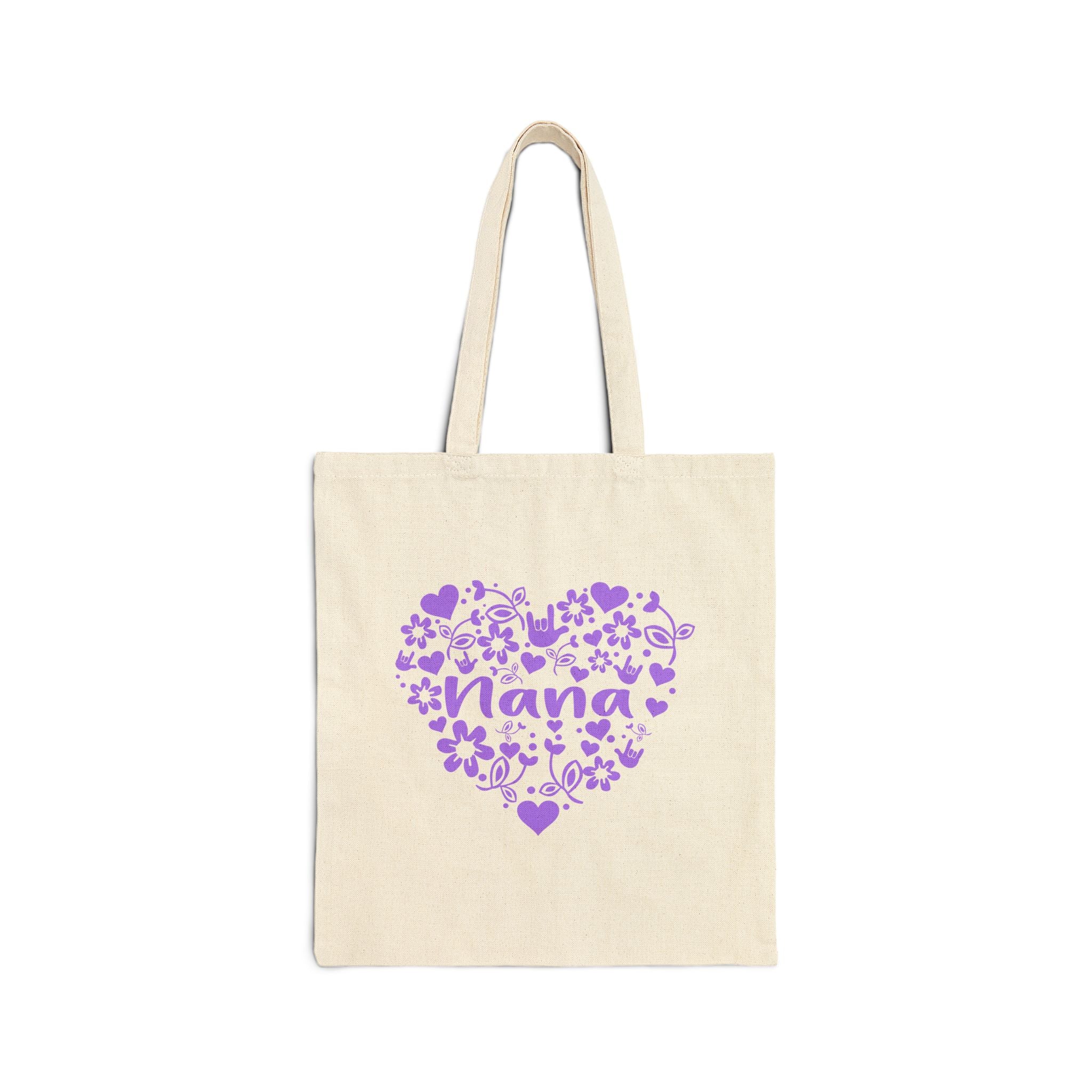 Nana I Love You ASL Heart Cotton Canvas Tote Bag (Purple)