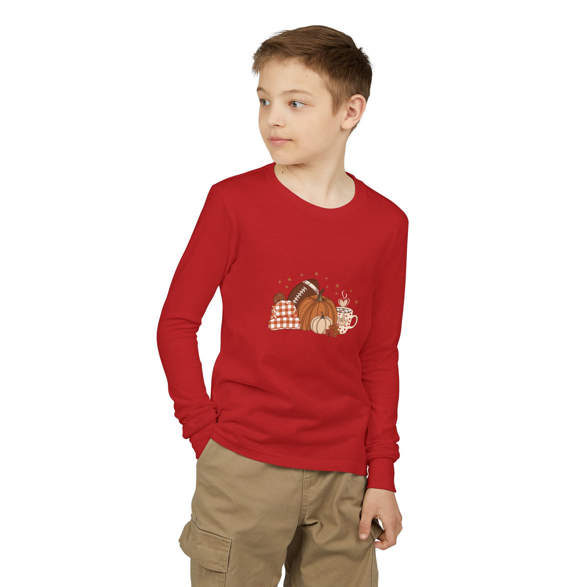 Autumn Football Pumpkin with I Love You American Sign Language, ASL - Kid Long Sleeve Shirt