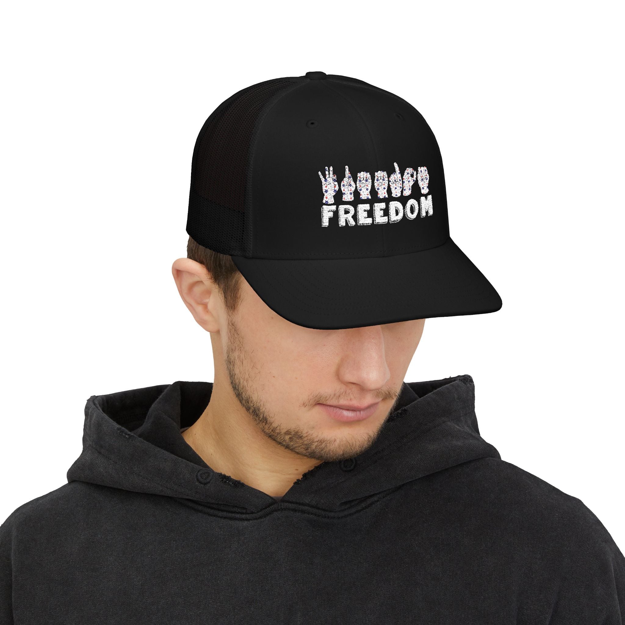Freedom fingers-spelled ASL (America Sign Language) Embroidery - Trucker Cap Snapback
