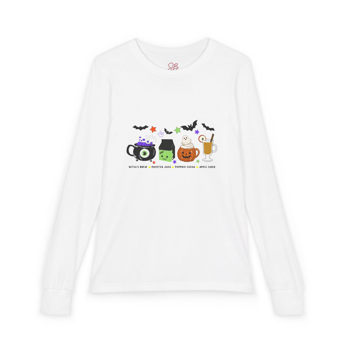 Kids Halloween Drinks Crew of Witch's Brew, Monster Juice, Pumpkin Cocoa, & Apple Cider - Kid Long Sleeve Shirt