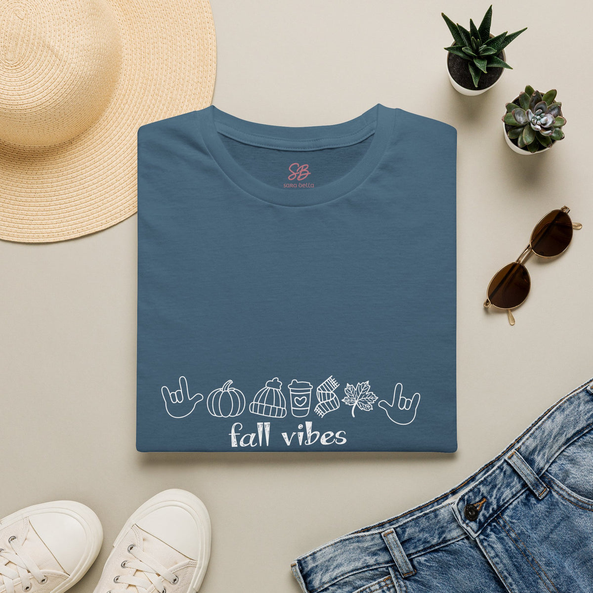 Fall Vibes with I Love you American Sign Language, ASL  - T-Shirt