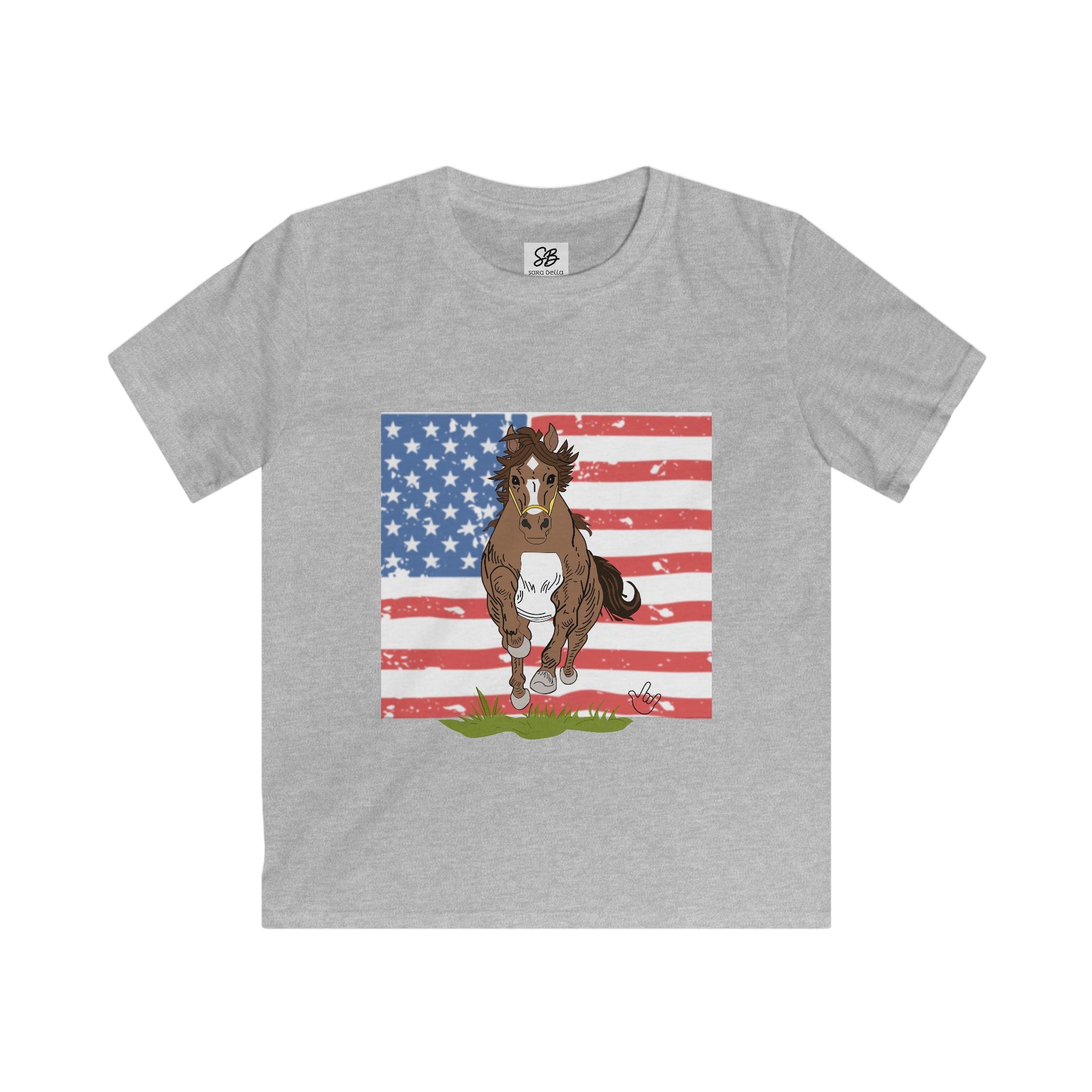 Kids Shirt - Galloping Horse with America Flag