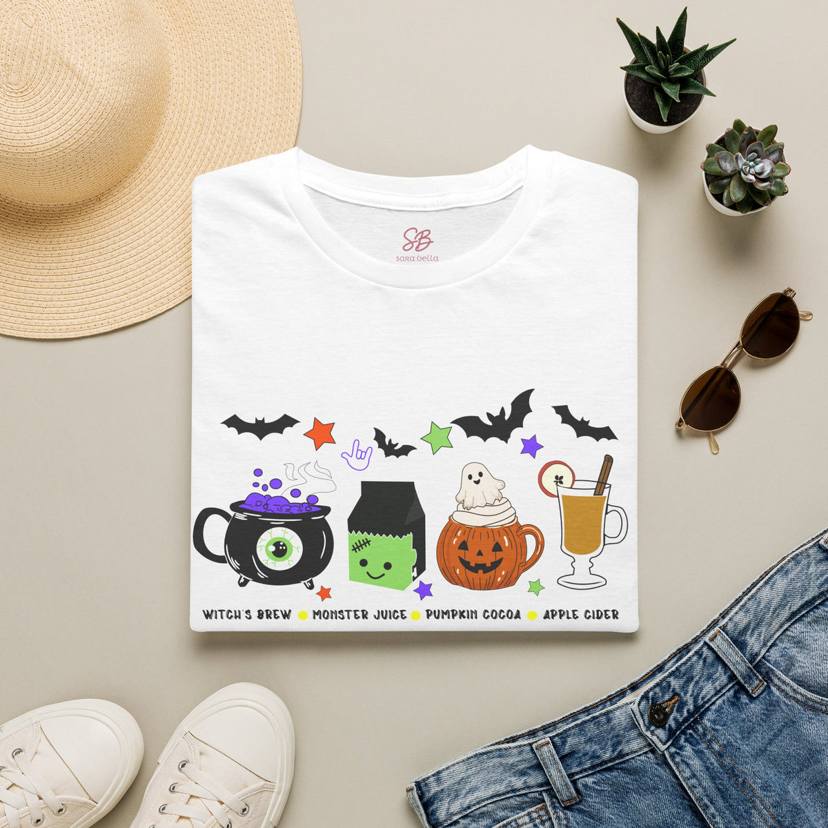 Kids Halloween Drinks Crew of  Witch’s Brew, Monster Juice, Pumpkin Cocoa & Apple Cider - T-Shirt