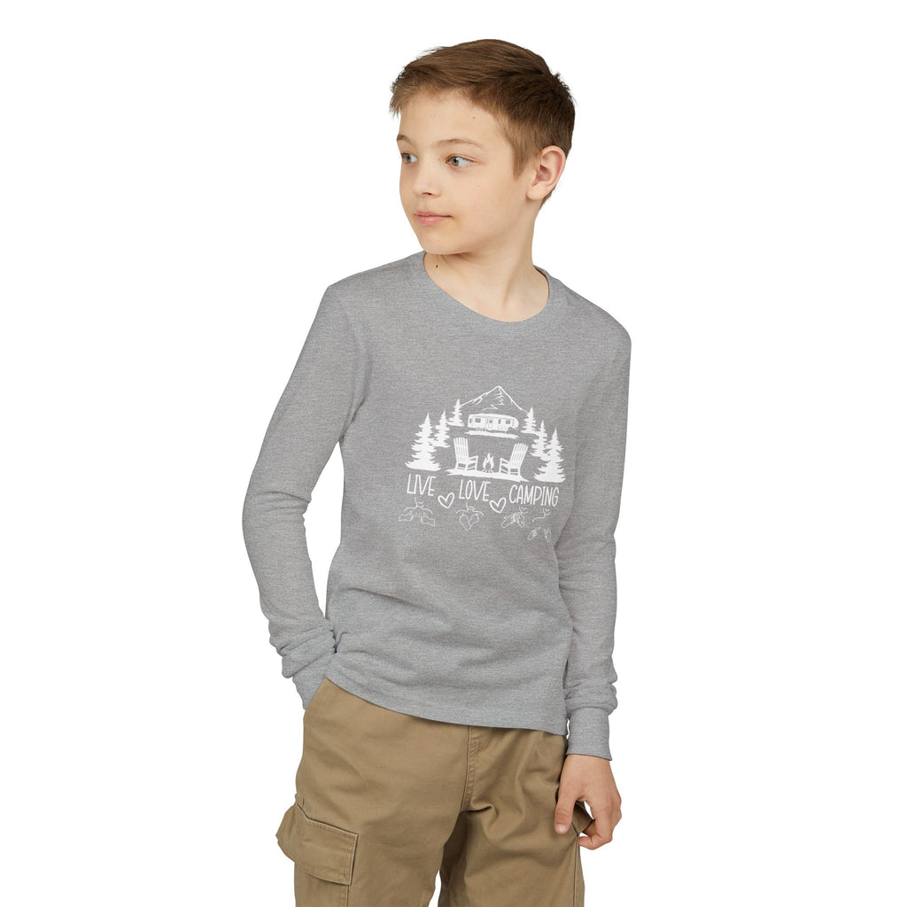Live Love Camping in ASL ( white ink) - Kids Long Sleeve Shirt