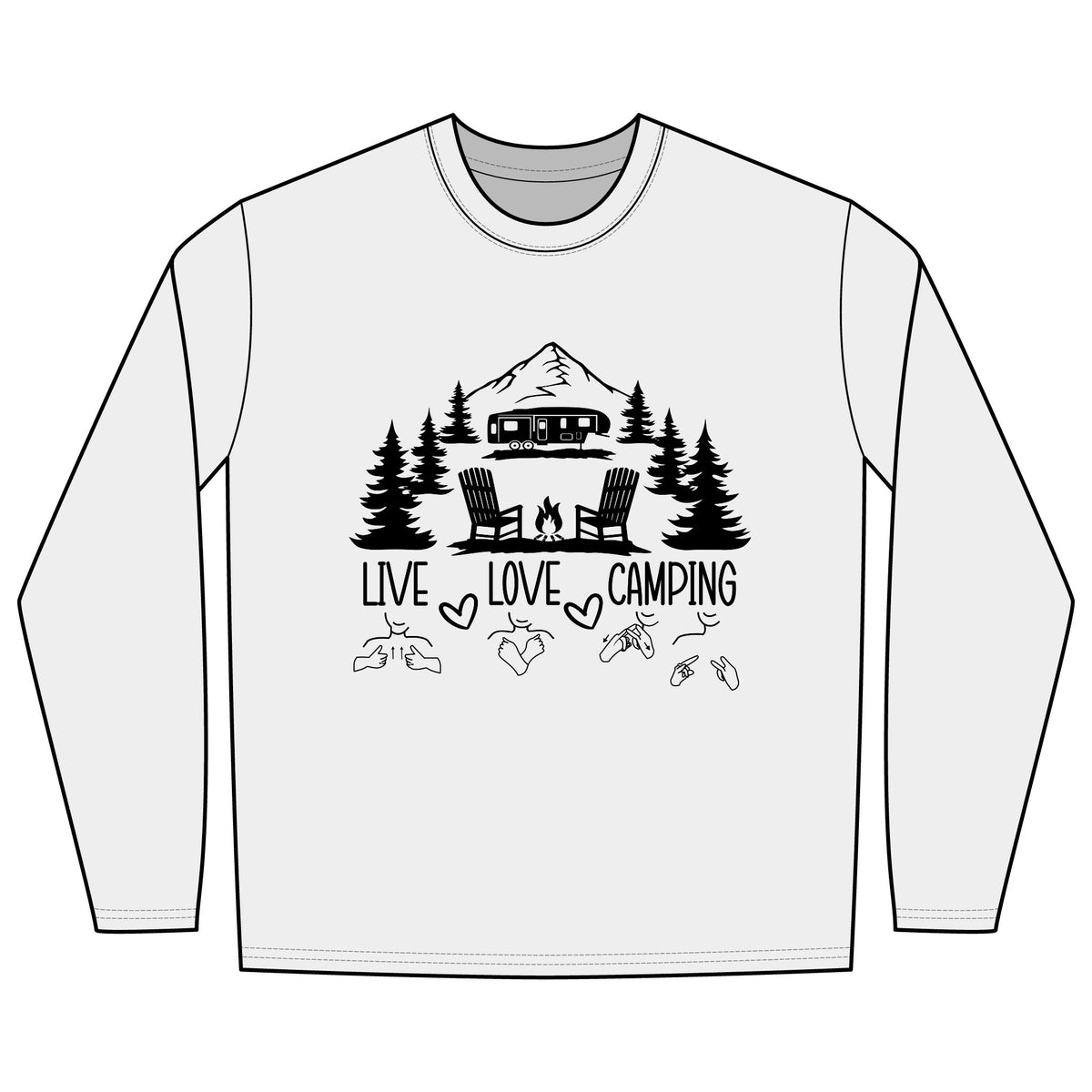 Live Love Camping in ASL (black ink) - Long Sleeve Shirt