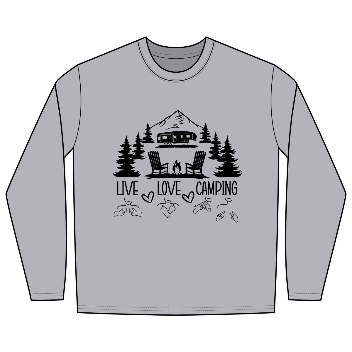 Live Love Camping in ASL (black ink) - Long Sleeve Shirt