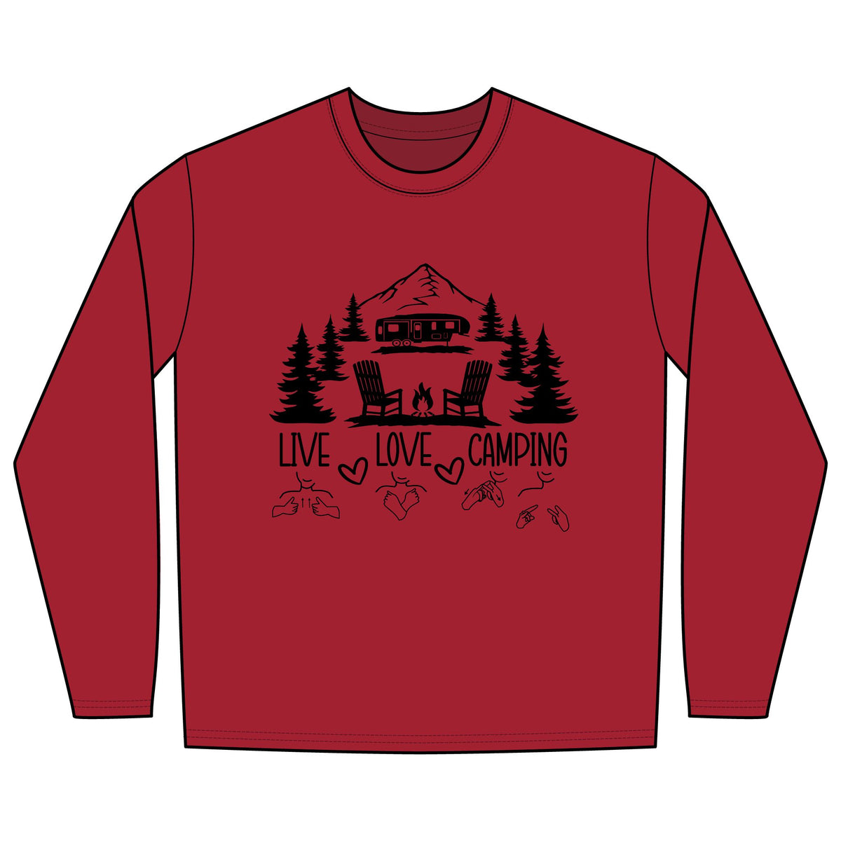 Live Love Camping in ASL (black ink) - Long Sleeve Shirt