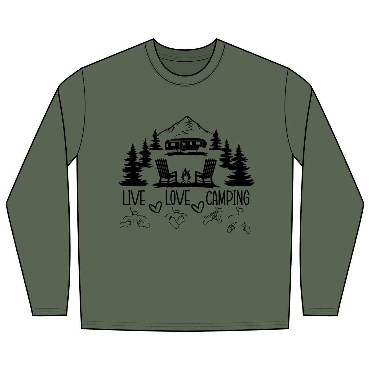 Live Love Camping in ASL (black ink) - Long Sleeve Shirt