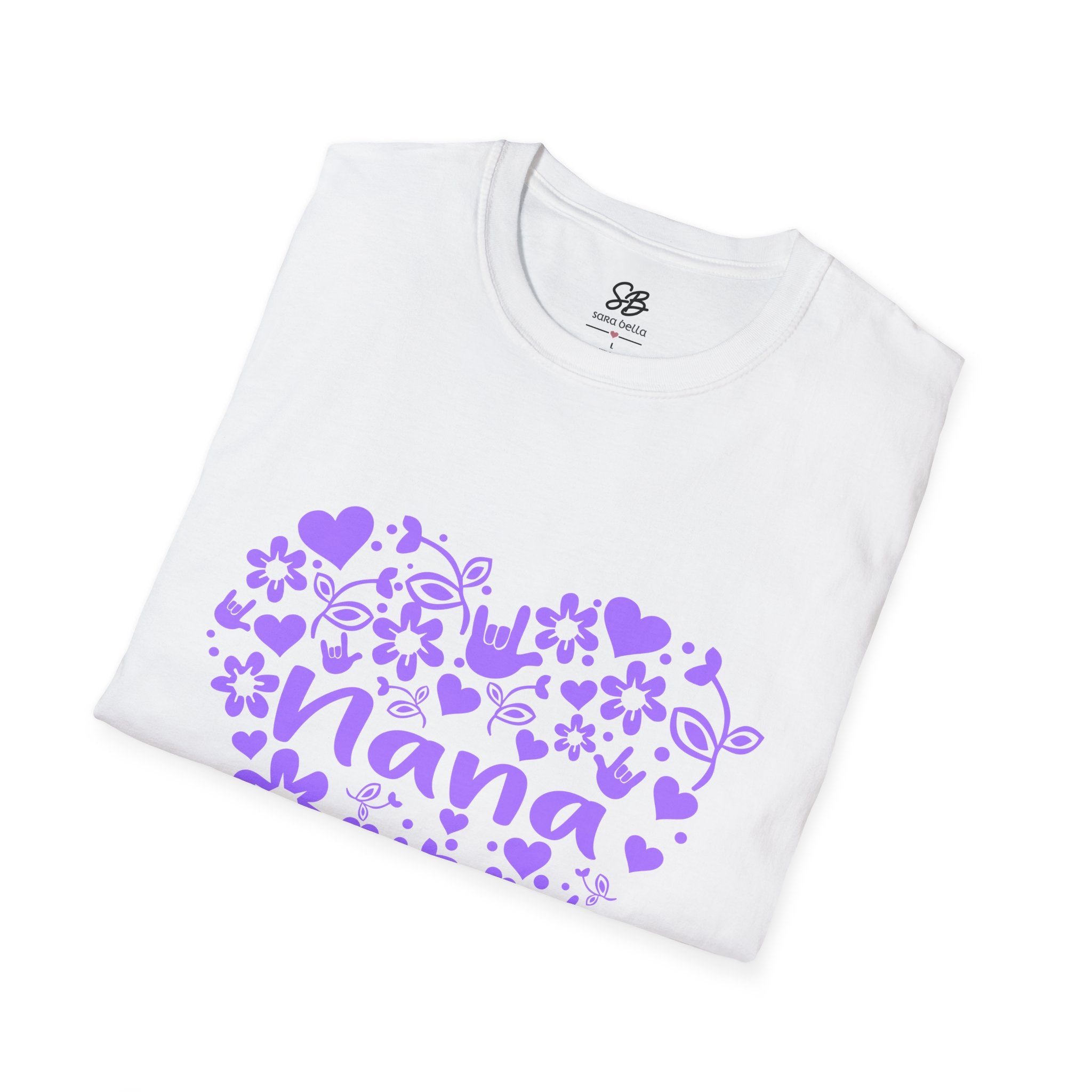 Nana I Love You ASL Unisex White T-Shirt with Purple Design