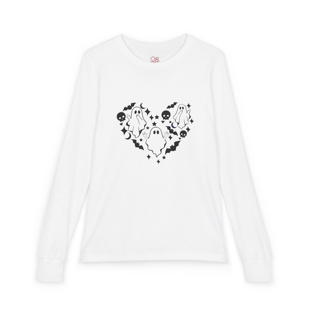 Ghosts with "I love you" in ASL  floating of hearts, skulls, bats - Kid Long Sleeve  Shirt