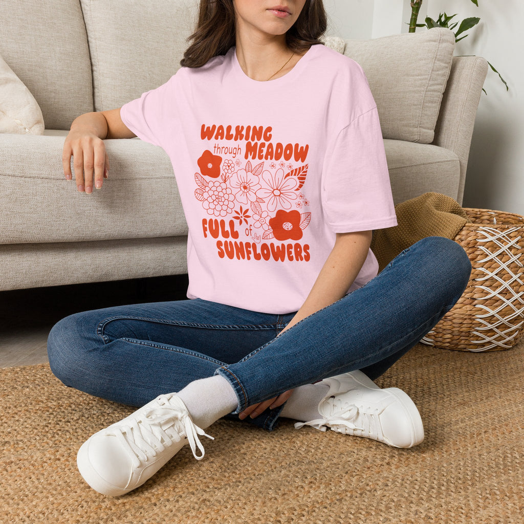 Walking Through Meadow Sunflowers - T-Shirt
