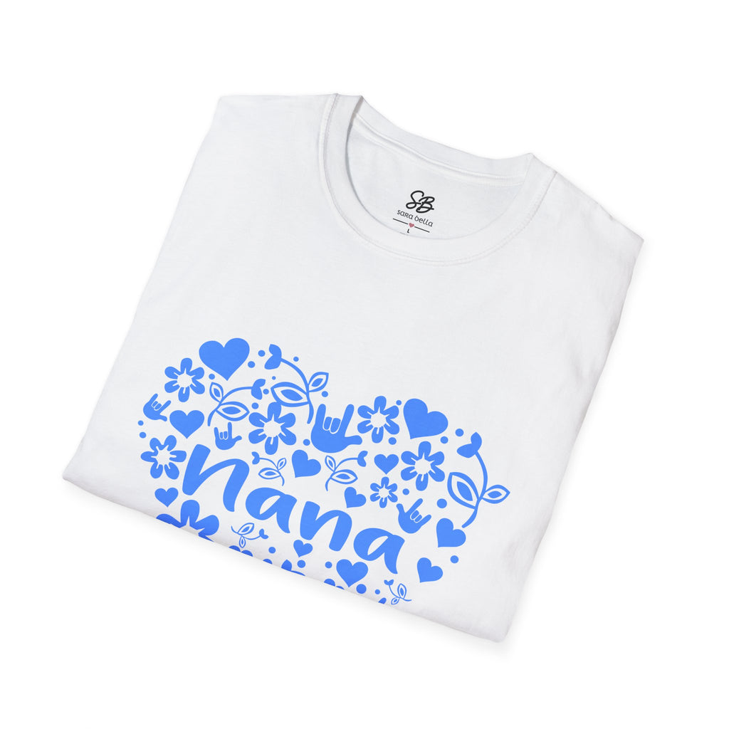 Nana I Love You ASL Unisex White T-Shirt with Blue Design