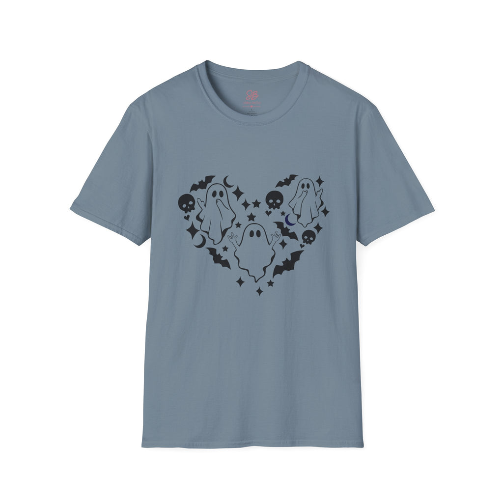Ghosts with "I love you" in ASL floating of  Hearts, Skull, Bats -  T-Shirt