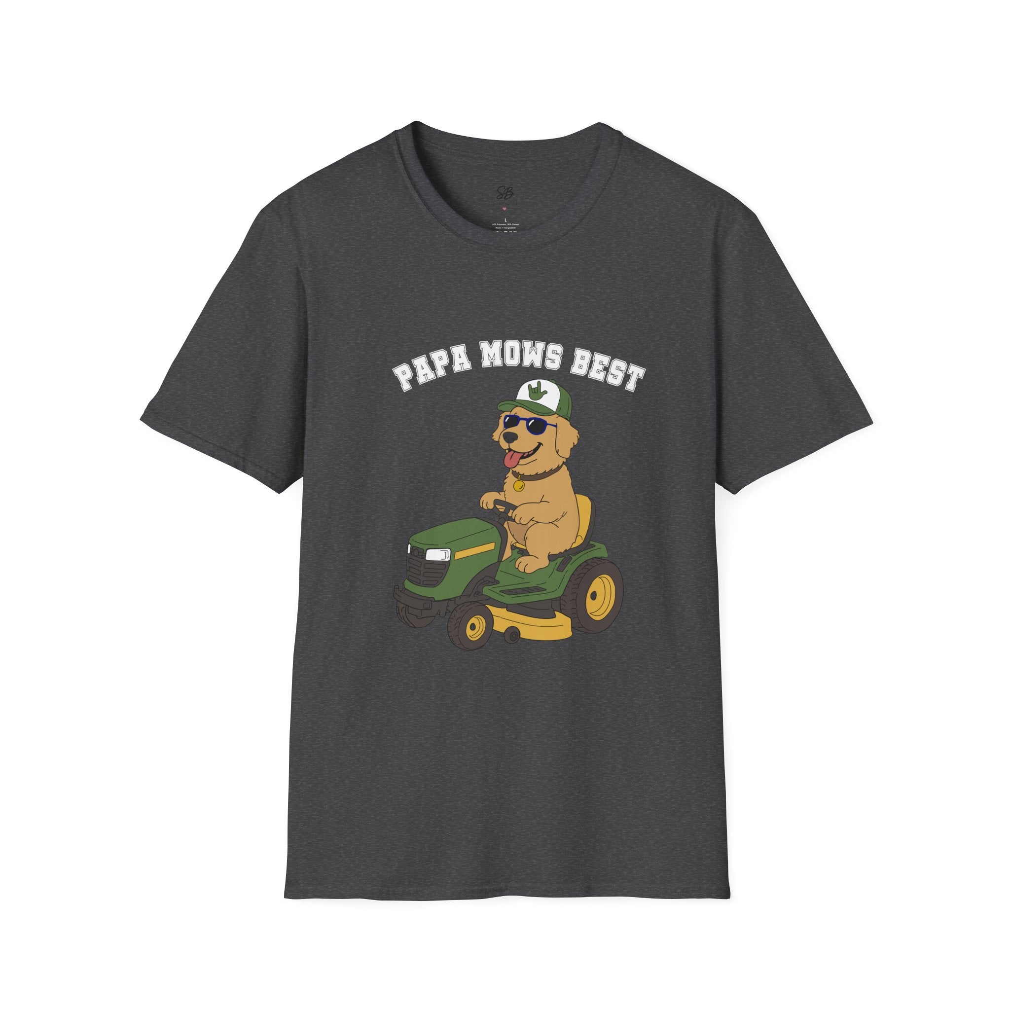 "Papa Mows Best" Golden Retriever Riding Lawn Mower T-shirt