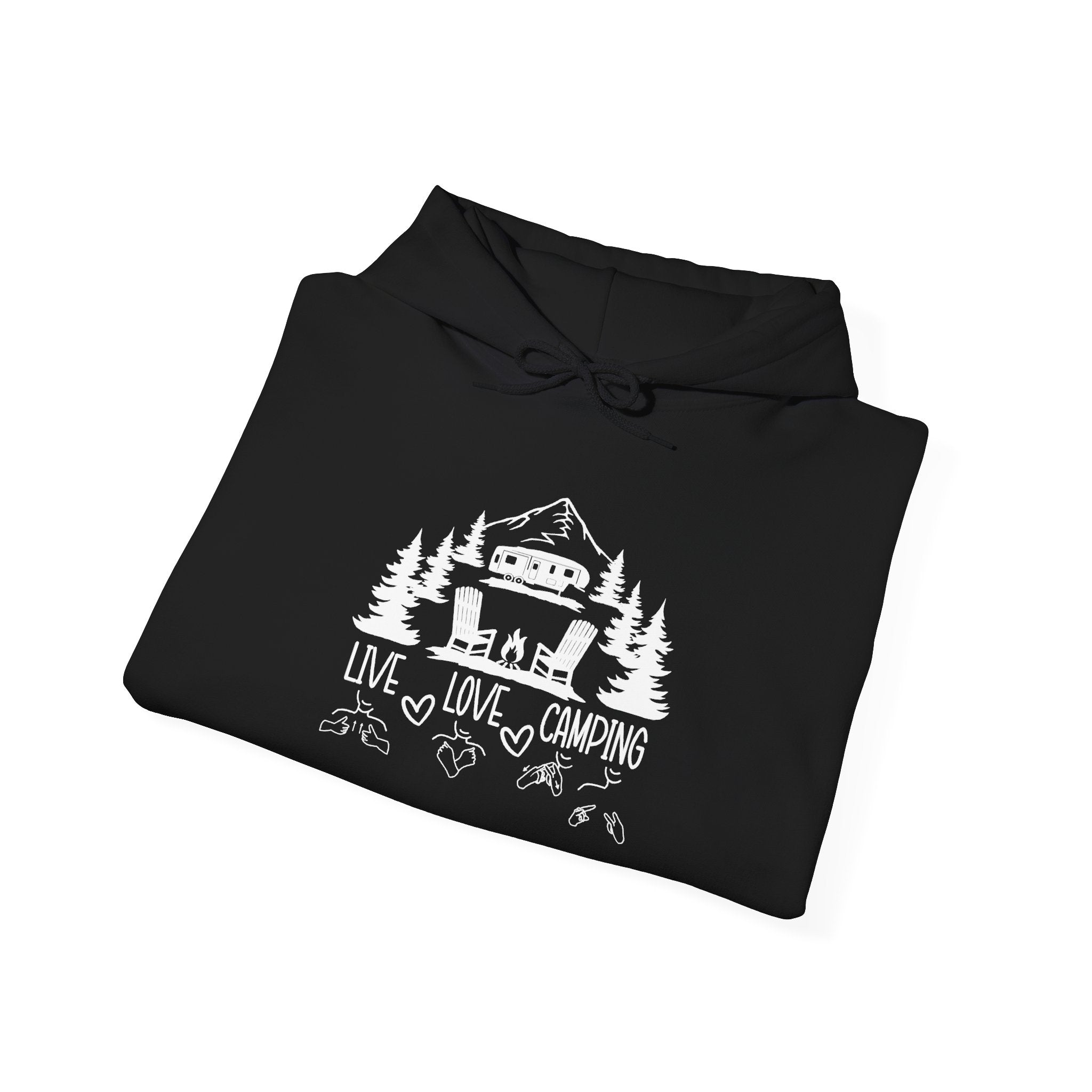 Live, Love, Camping in ASL (white ink) -  Hoodie