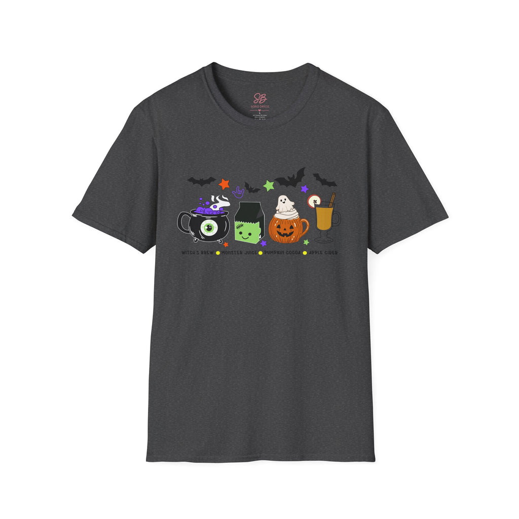Kids Halloween Drinks Crew of  Witch’s Brew, Monster Juice, Pumpkin Cocoa & Apple Cider - T-Shirt