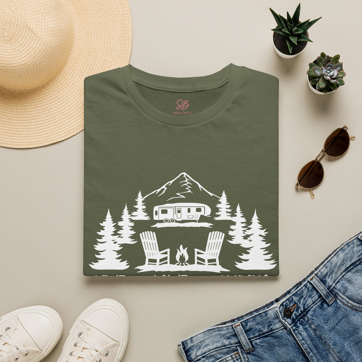 Live, Love, Camping in ASL (white ink) - T-Shirt