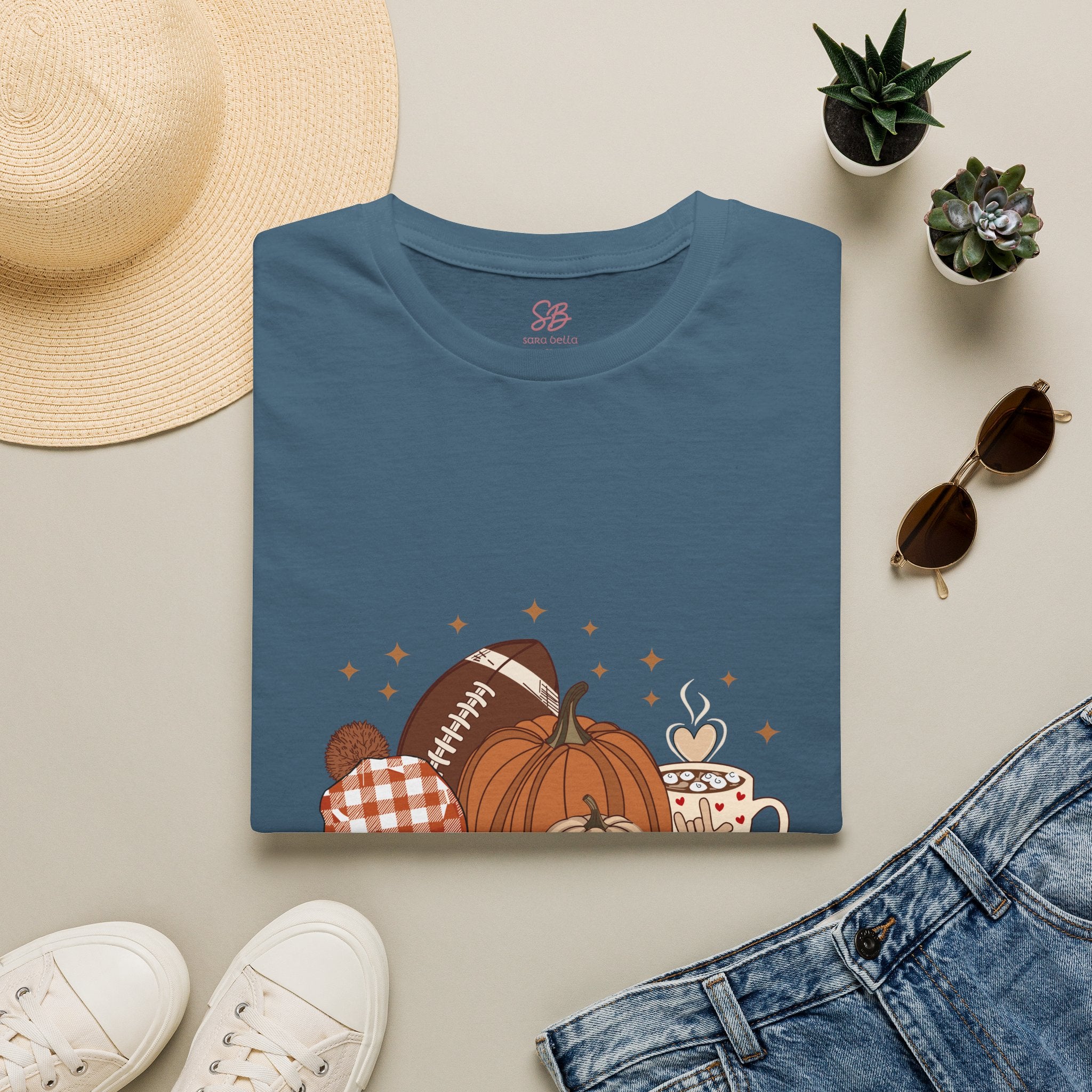 Autumn Football Pumpkins with I Love You American Sign Language, ASL - T-Shirt