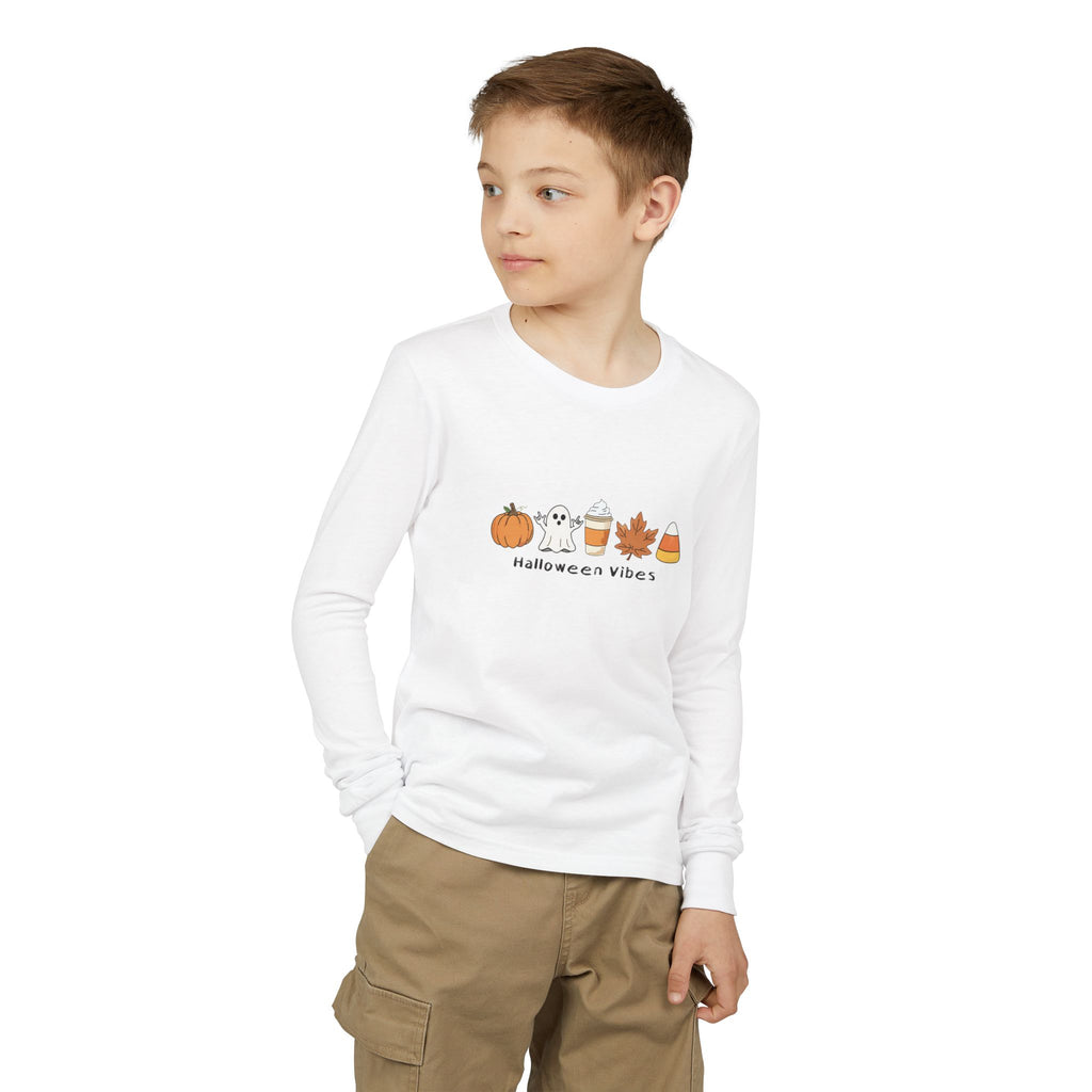 Halloween Vibes with Ghost saying "I Love You" in ASL - Kid Long Sleeve Shirt
