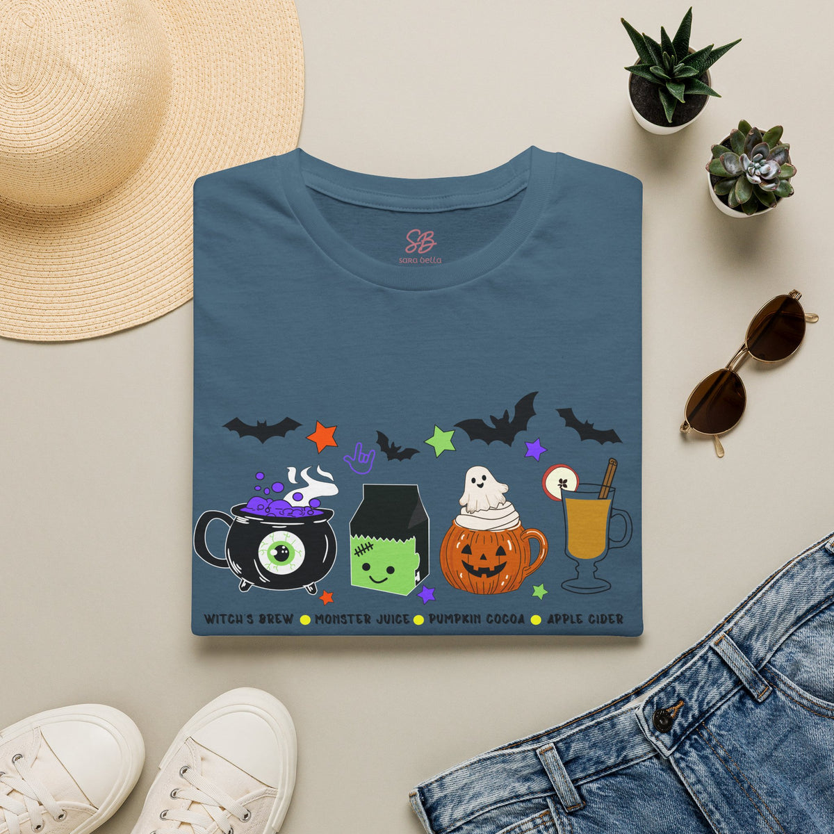 Kids Halloween Drinks Crew of  Witch’s Brew, Monster Juice, Pumpkin Cocoa & Apple Cider - T-Shirt