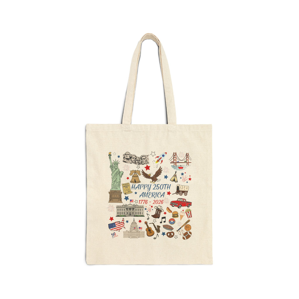 America 250th Anniversary Colored-Doodle of  Icons Canvas Tote