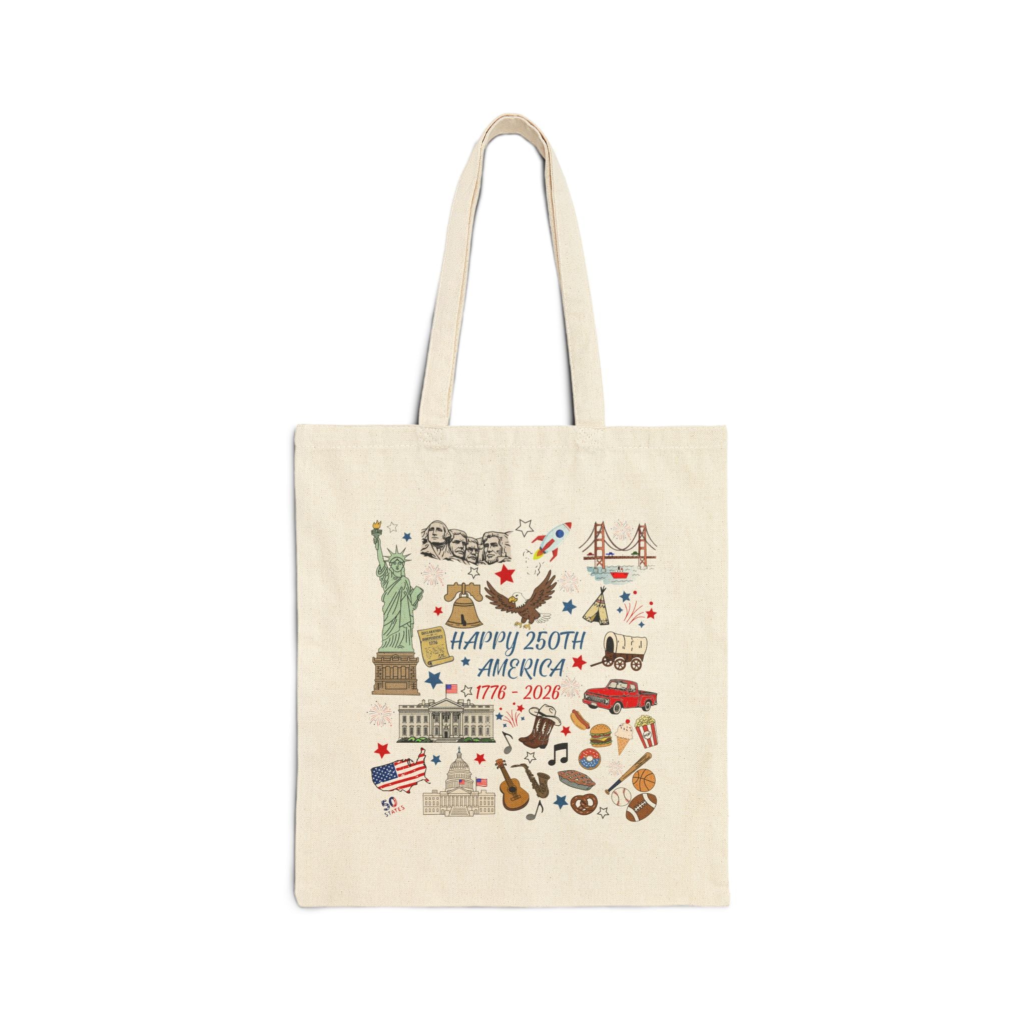 America 250th Anniversary Colored-Doodle of  Icons Canvas Tote