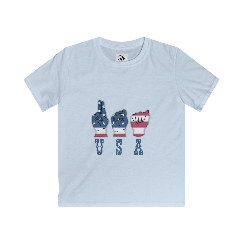 Kid Shirt - USA in fingers-spelled ASL (America Sign Language)