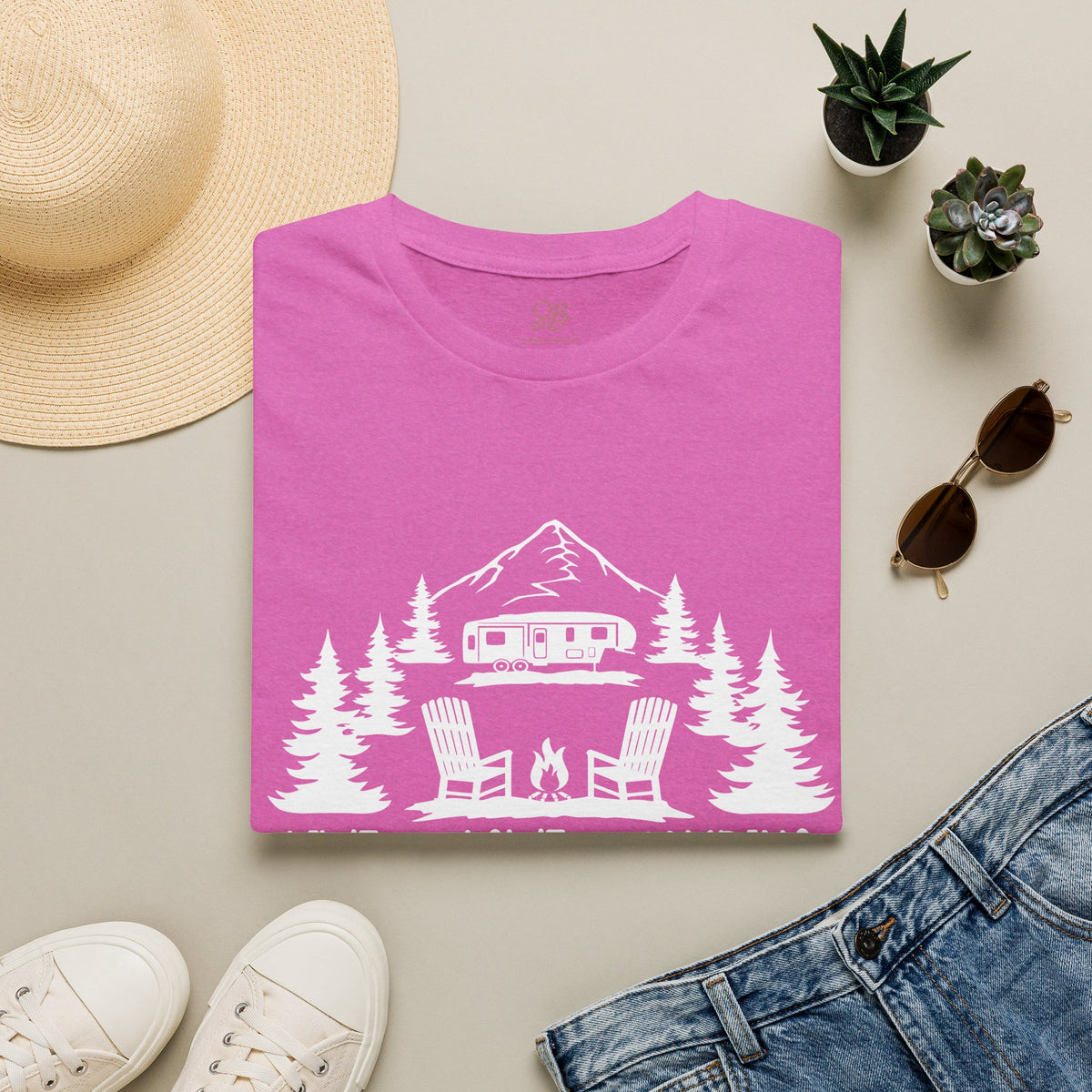Live, Love, Camping in ASL (white ink) - T-Shirt