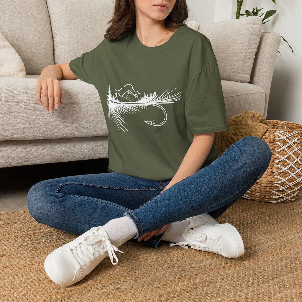 Fly Fishing Hook with Mountain View  T-Shirt