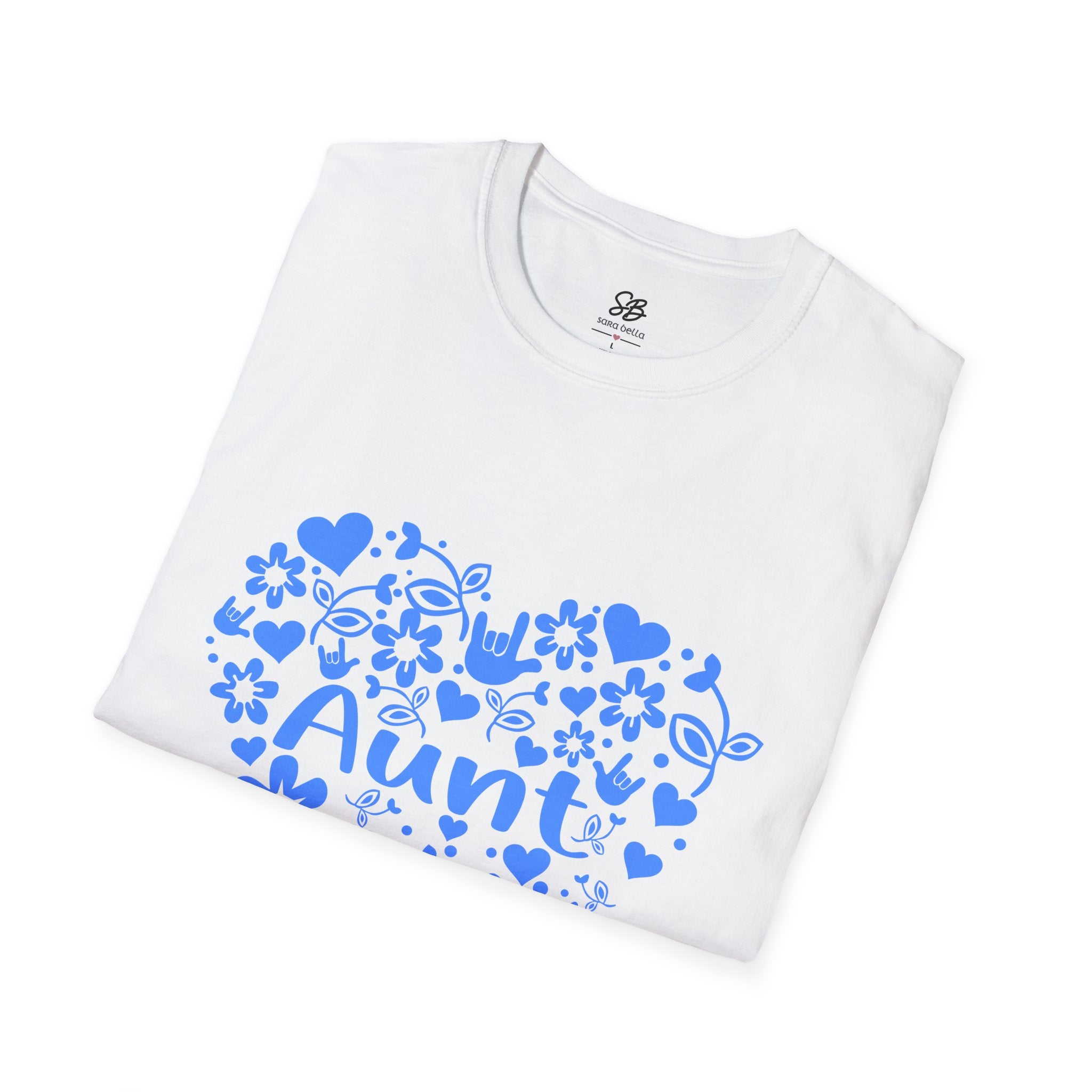 Aunt I love you ASL with blue design - Unisex Softstyle white T-Shirt