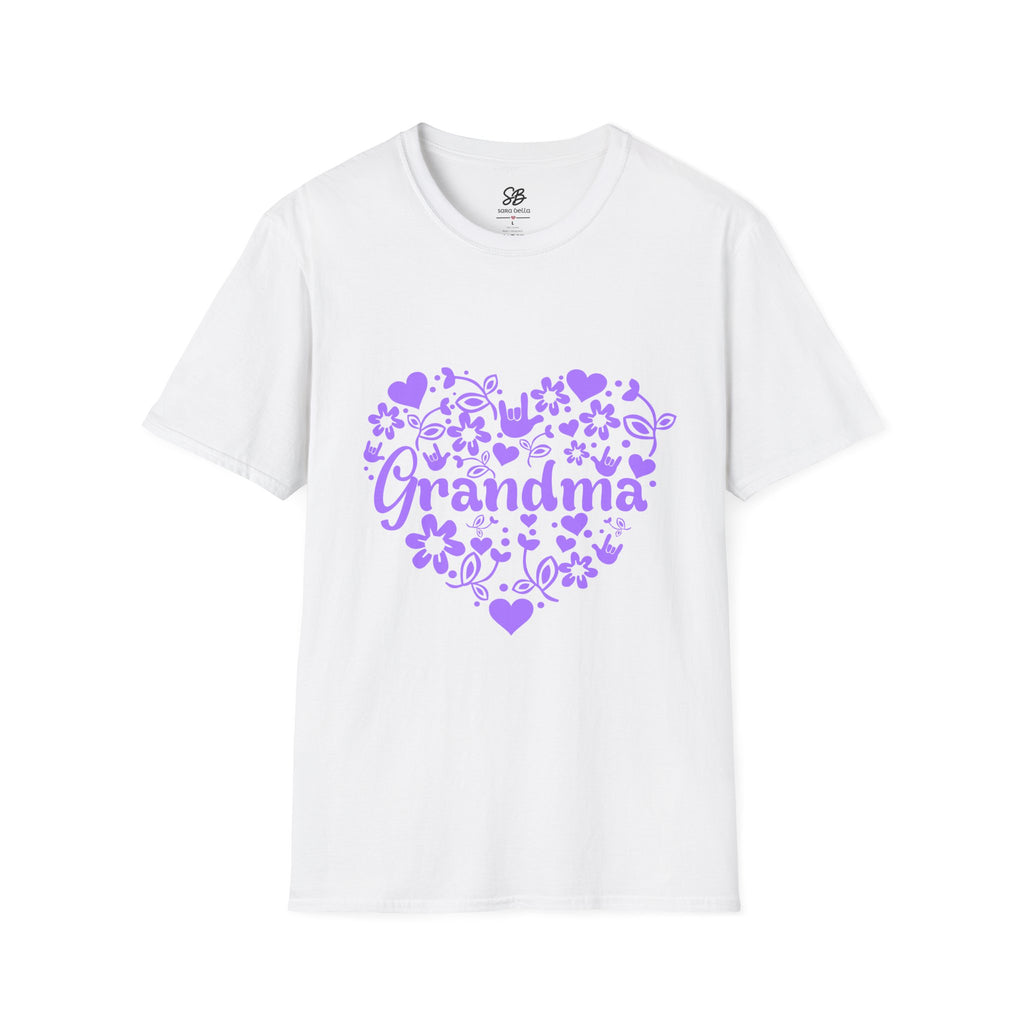 Grandma I Love You ASL Unisex White T-Shirt with Purple Design