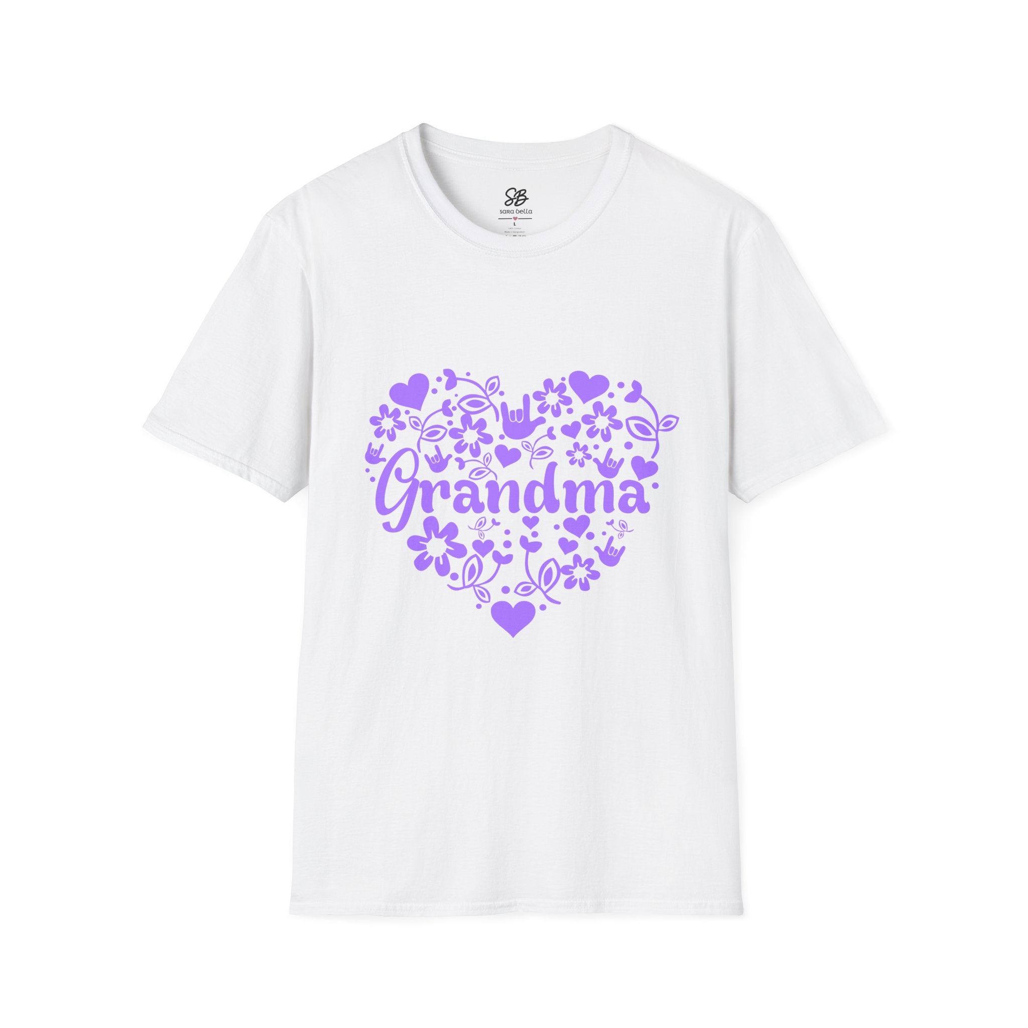 Grandma I Love You ASL Unisex White T-Shirt with Purple Design