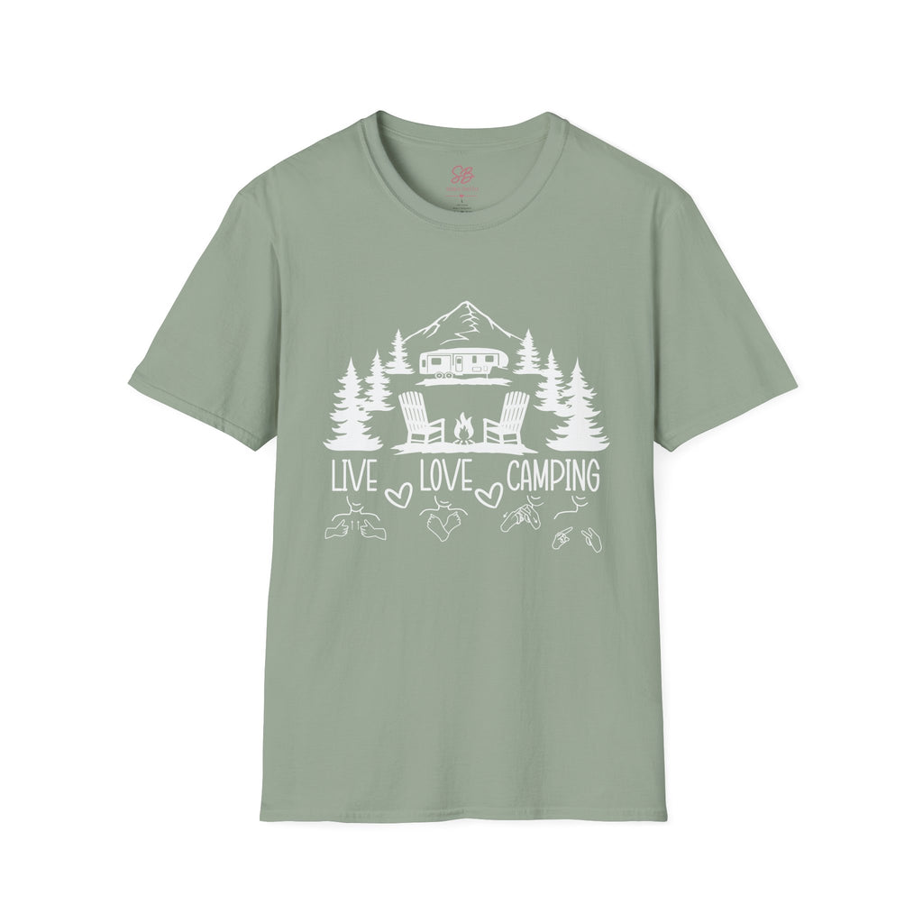 Live, Love, Camping in ASL (white ink) - T-Shirt