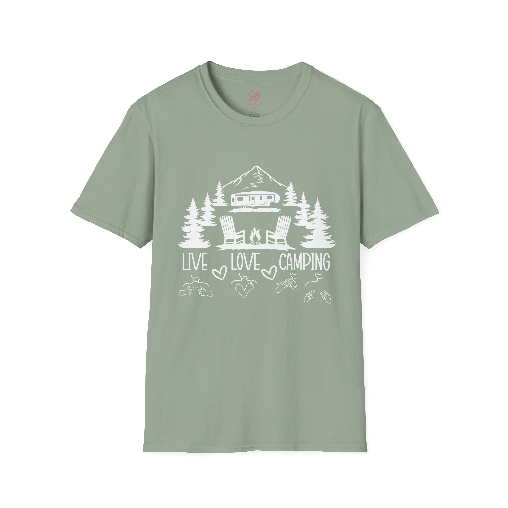 Live, Love, Camping in ASL (white ink) - T-Shirt