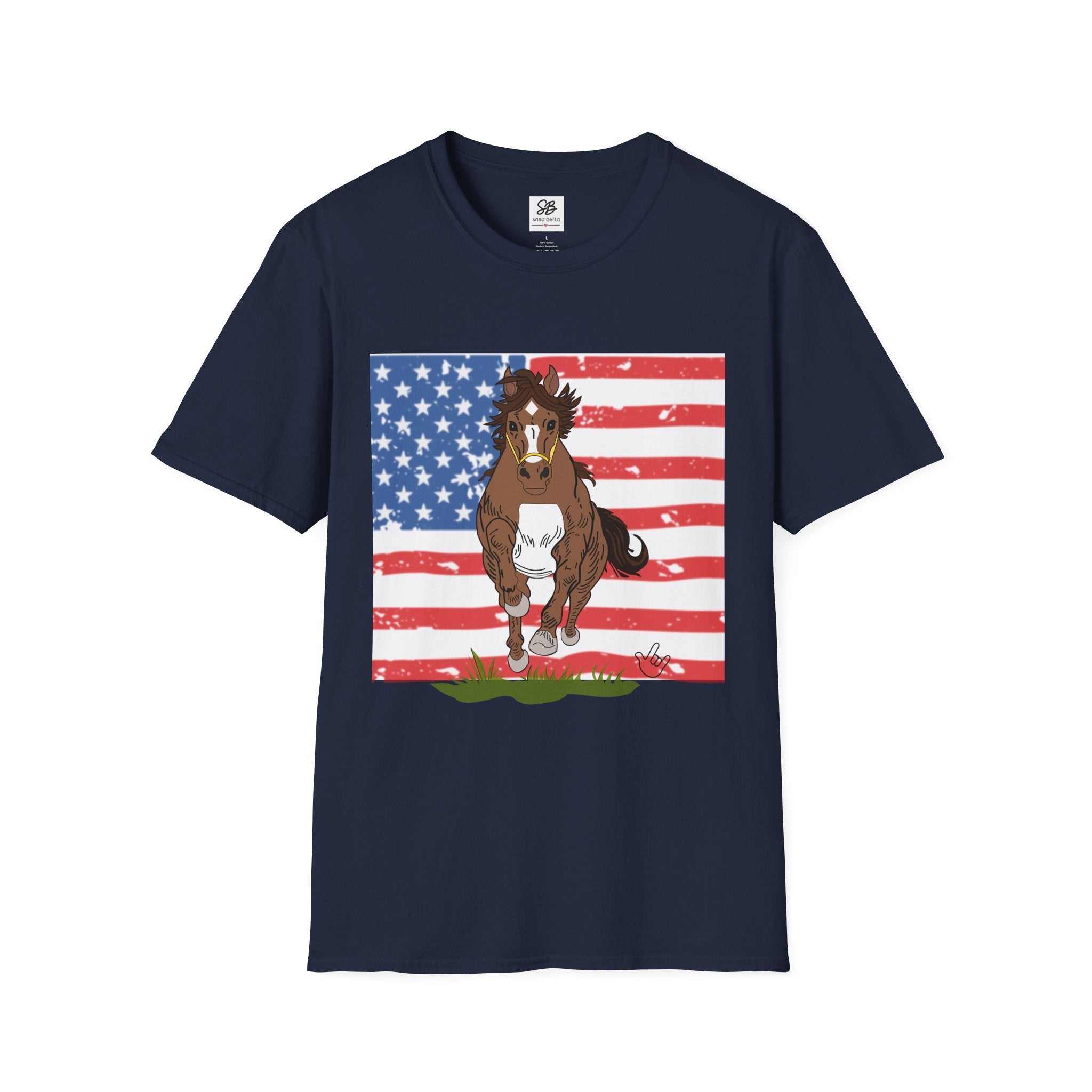 Galloping Horse with American Flag Graphic Shirt