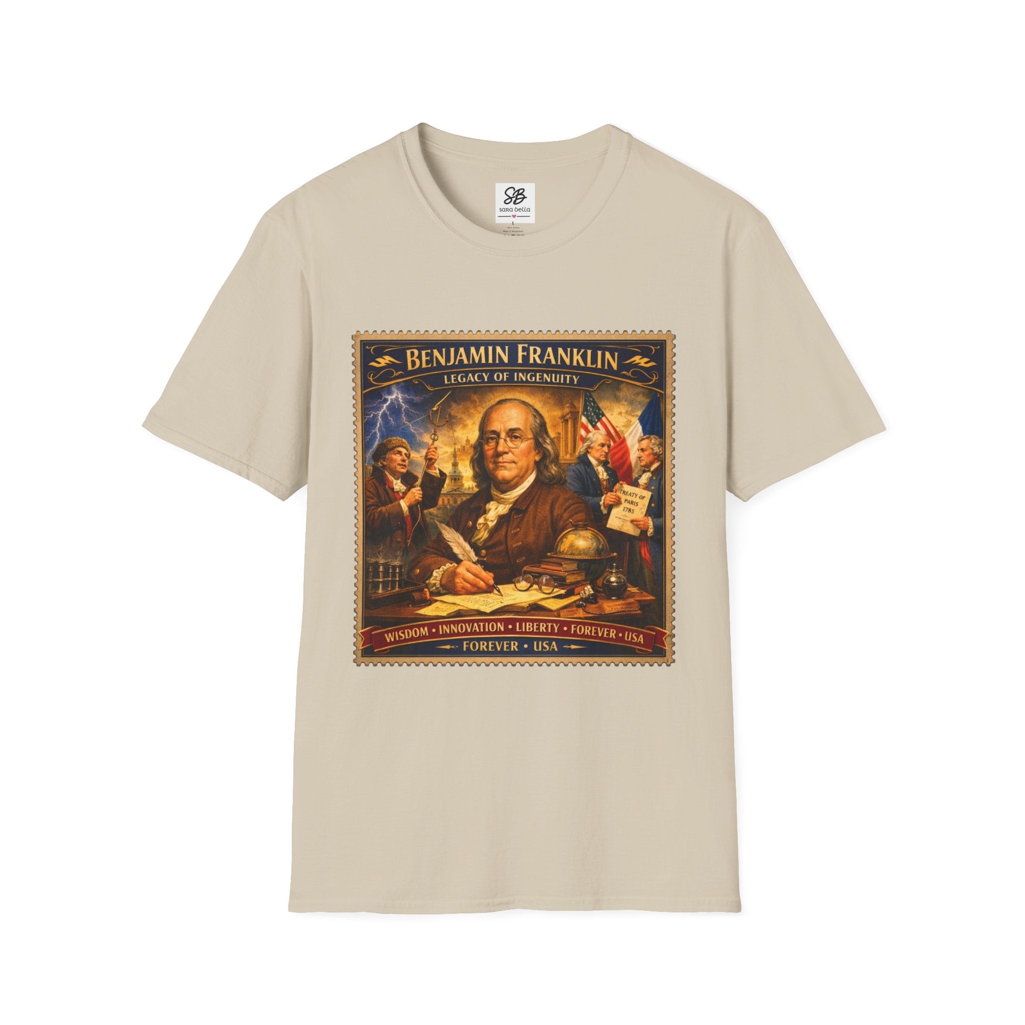 Benjamin Franklin "Founding Father Tribute' Vintage Stamp T Shirt