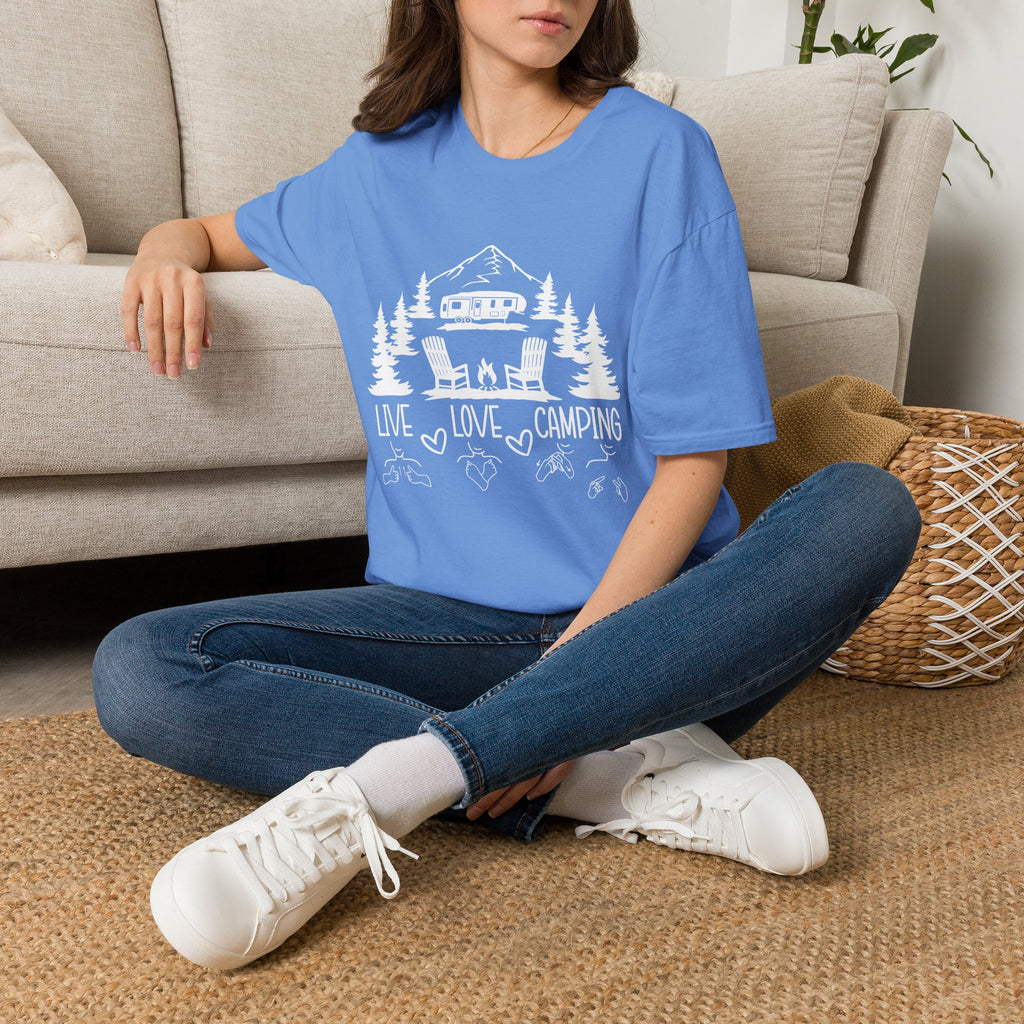 Live, Love, Camping in ASL (white ink) - T-Shirt