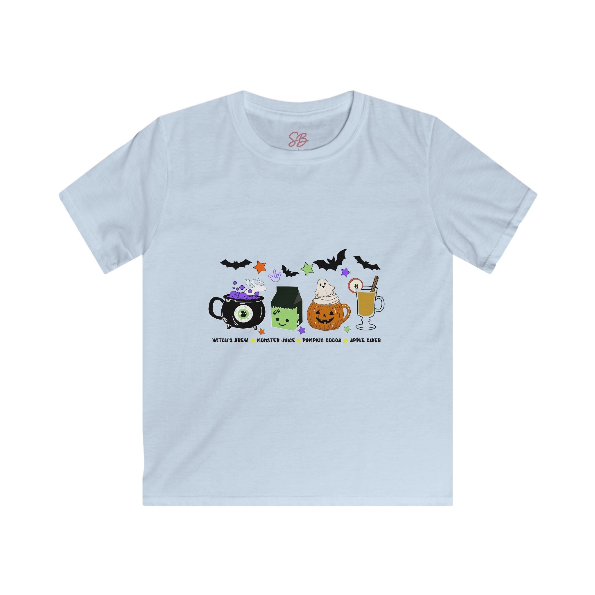 Kids Halloween Drinks Crew of Witch's Brew, Monster Juice, Pumpkin Cocoa, & Apple Cider - Kid T-Shirt