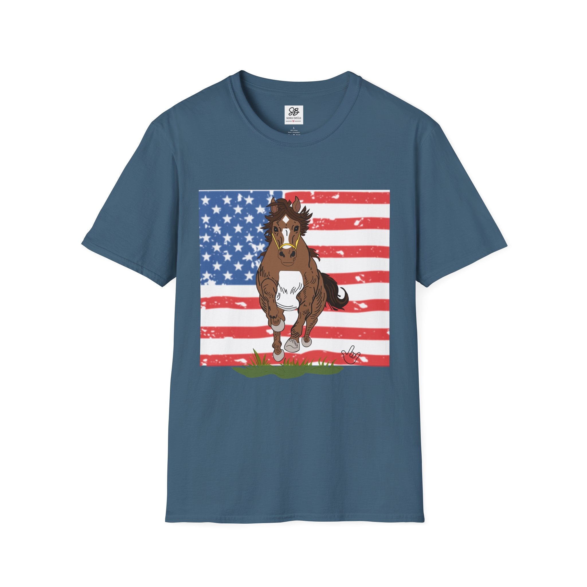 Galloping Horse with American Flag Graphic Shirt