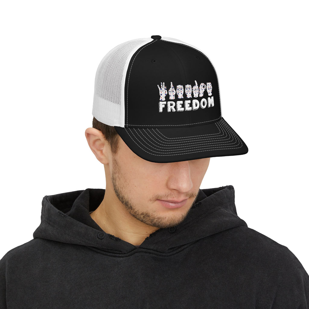 Freedom fingers-spelled ASL (America Sign Language) Embroidery - Trucker Cap Snapback