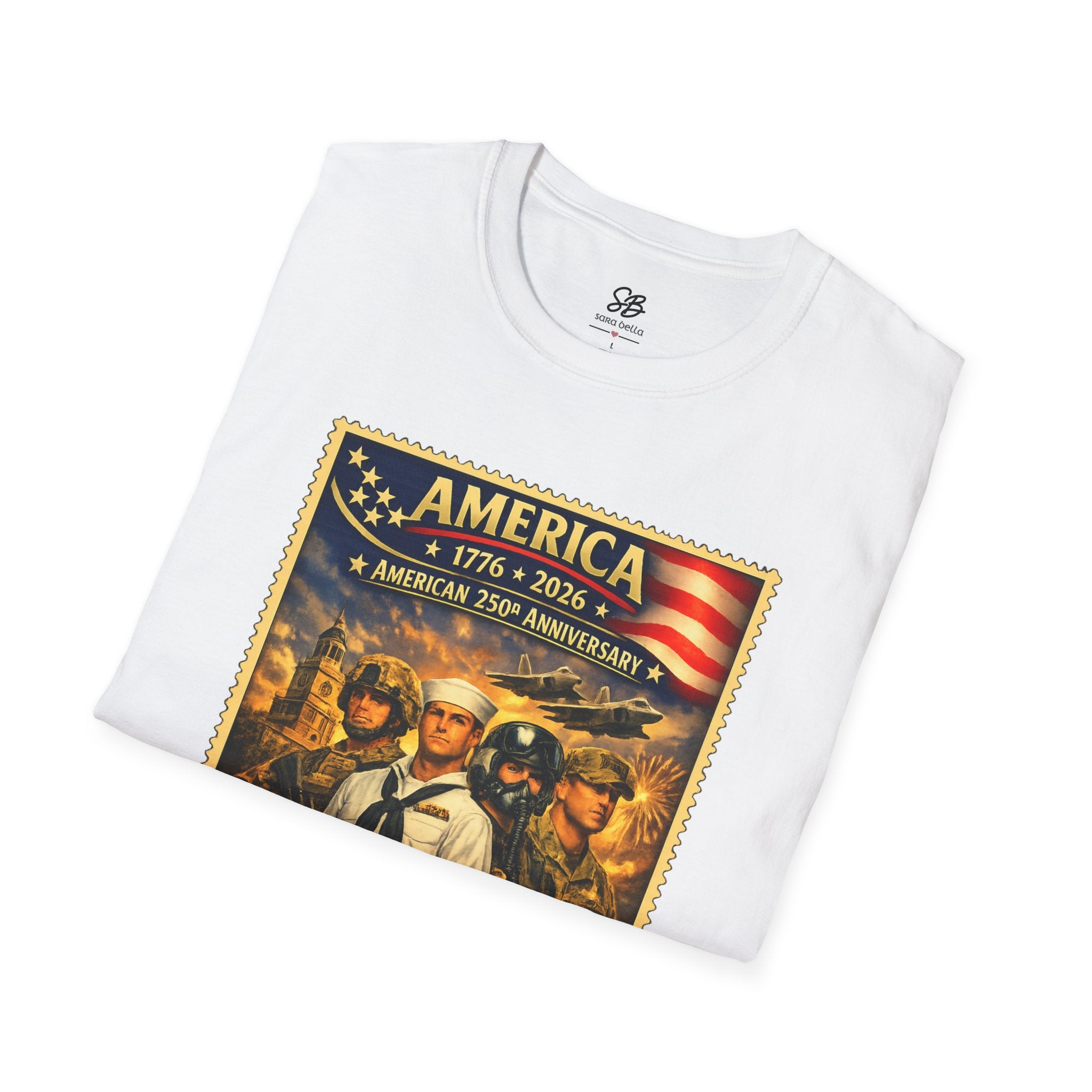 Patriotic America “Honoring Our Armed Forces”  Vintage Stamp T-Shirt