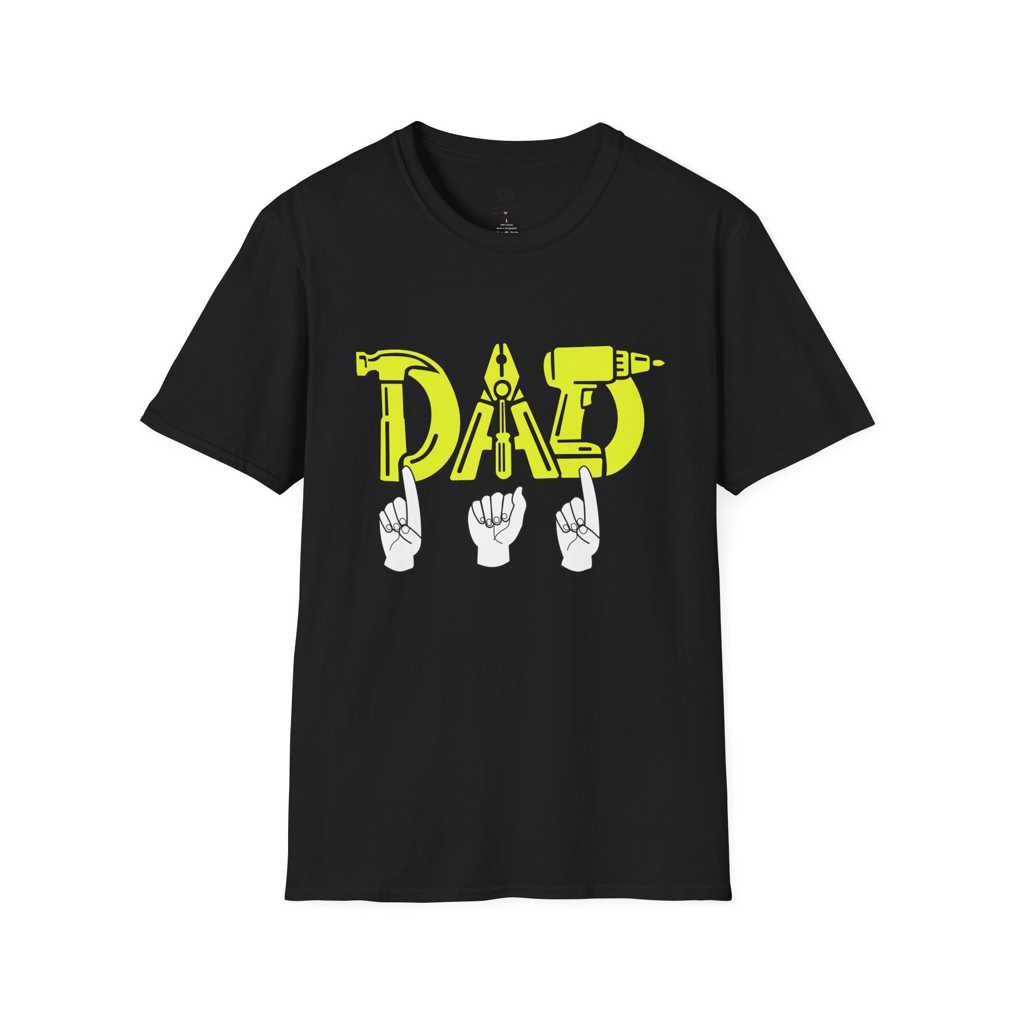 Dad Tools Graphic T-Shirt — 'DAD' Tool Lettering with American Sign Language