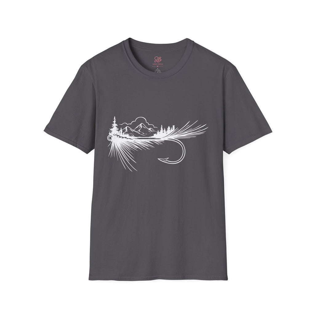 Fly Fishing Hook with Mountain View  T-Shirt