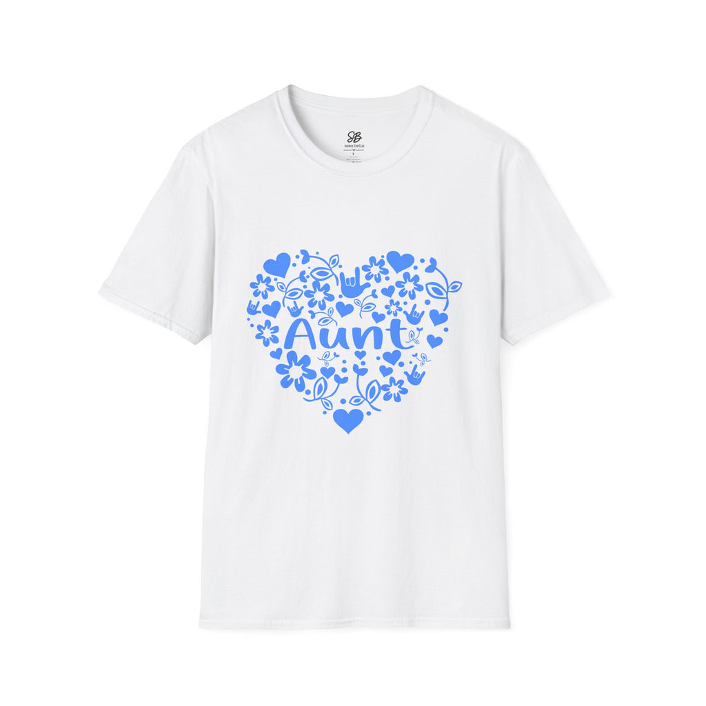 Aunt I love you ASL with blue design - Unisex Softstyle white T-Shirt