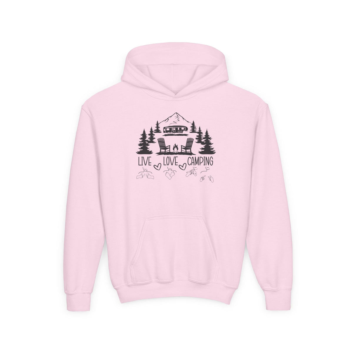 Live Love Camping in ASL (black ink) - Kid Hoodie